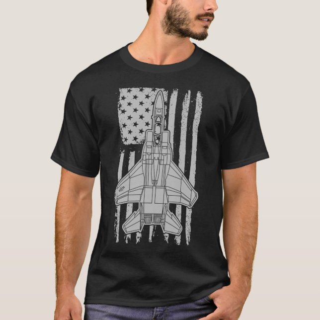 F-15 Eagle Fighter Jet Airplane American Flag F15 T-Shirt (Front)