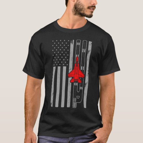 F_15 Eagle Fighter Jet American Flag Runway F15 T_Shirt