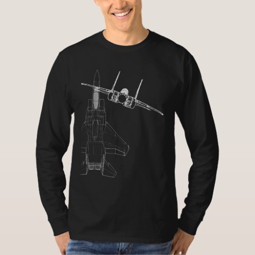 F_15 Eagle Line Art Military Jet Fighter T_Shirt