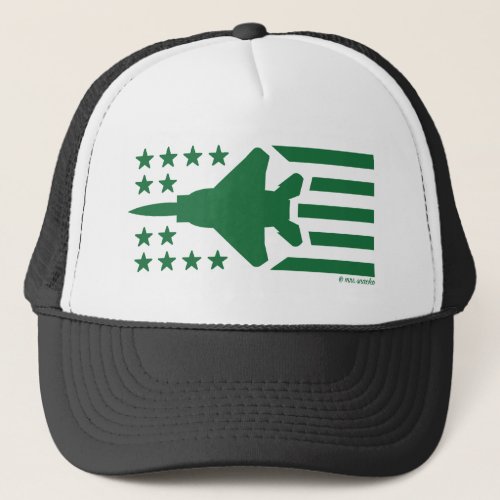 F_15 Fighter Jet Green Stars and Stripes Trucker Hat