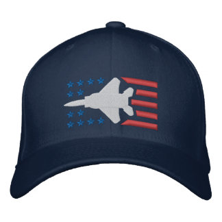 F-15 Fighter Jet Stars and Stripes Red White Blue Embroidered Baseball Cap