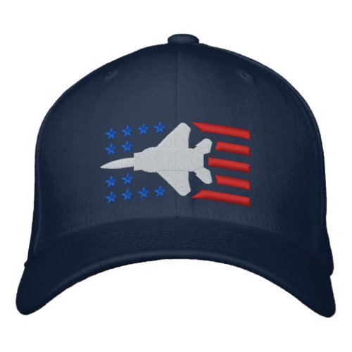 F_15 Fighter Jet Stars and Stripes Red White Blue Embroidered Baseball Cap