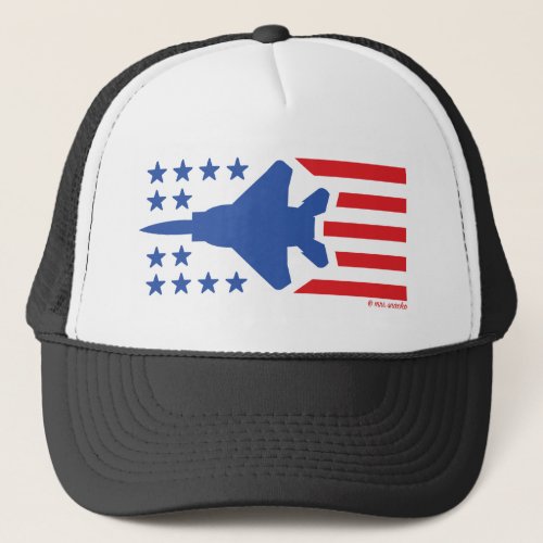 F_15 Fighter Jet Stars and Stripes Red White Blue Trucker Hat