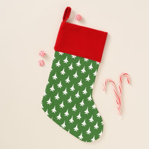 F_15 Fighter Jet White on Green Patterned Stocking