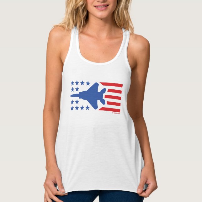 F-15 Strike Eagle Jet Red n Blue Stars Stripes Tank Top (Front)