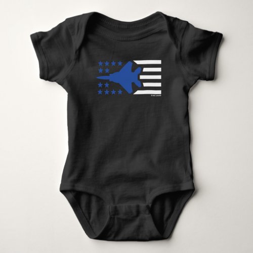 F_15 Strike Eagle Jet White n Blue Stars Stripes Baby Bodysuit