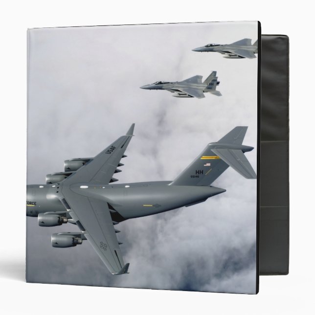 F-15B Eagles escort the first Hawaii-based C-17 Binder (Front/Inside)