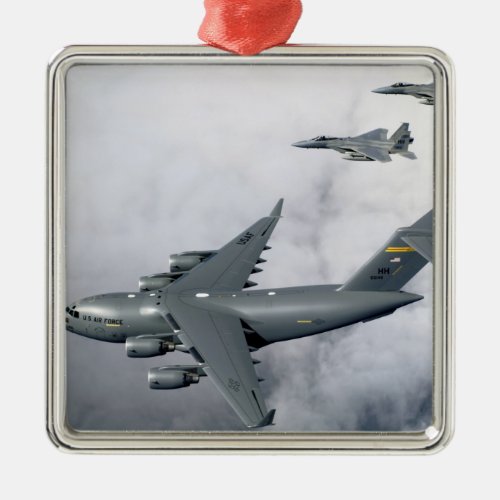 F_15B Eagles escort the first Hawaii_based C_17 Metal Ornament