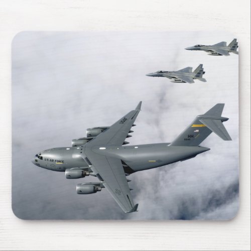 F_15B Eagles escort the first Hawaii_based C_17 Mouse Pad