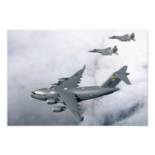 F-15B Eagles escort the first Hawaii-based C-17 Photo Print