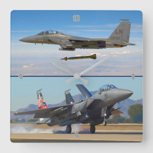 F-15E STRIKE EAGLE SQUARE WALL CLOCK