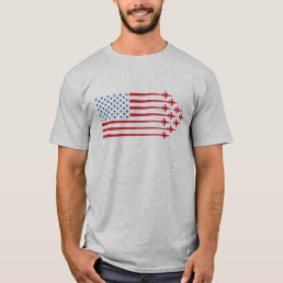 F-16 Fighter Jet American Flag Red and Blue T-Shirt