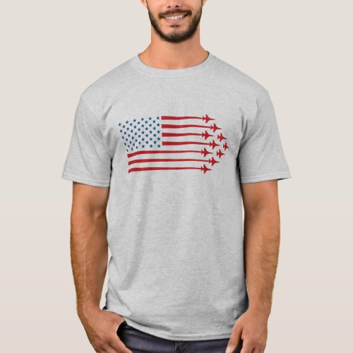 F_16 Fighter Jet American Flag Red and Blue T_Shirt