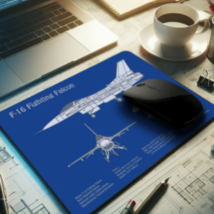 F-16 Fighting Falcon - Airplane Blueprint Plan ABD Mouse Pad