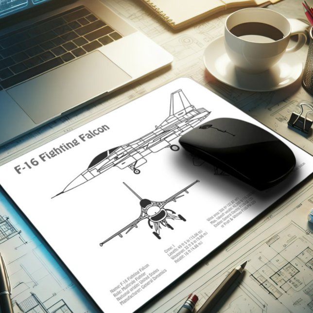 F-16 Fighting Falcon - Airplane Blueprint Plans BD Mouse Pad (Creator Uploaded)