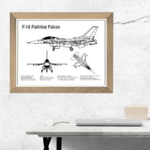 F-16 Fighting Falcon - Airplane Blueprint Plans BD Poster