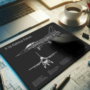 F-16 Fighting Falcon - Airplane Blueprint Plans PD Mouse Pad