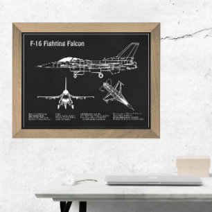F-16 Fighting Falcon - Airplane Blueprint Plans PD Photo Print