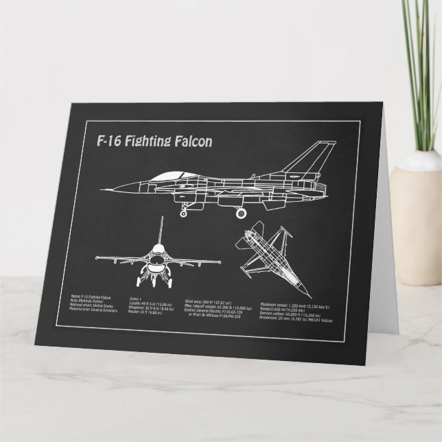 F-16 Fighting Falcon - Airplane Blueprint Plans PD Thank You Card (Front)
