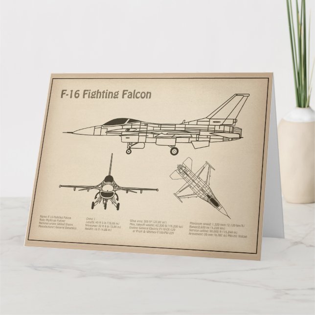 F-16 Fighting Falcon - Airplane Blueprint Plans SD Thank You Card (Front)