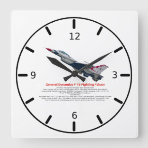F-16 Fighting Falcon Fighter Jet Square Wall Clock