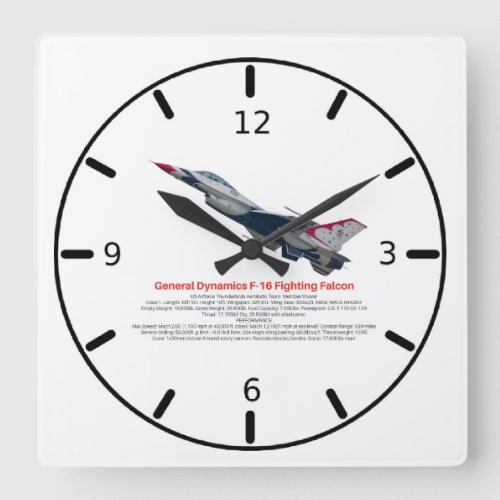 F_16 Fighting Falcon Fighter Jet  Square Wall Clock