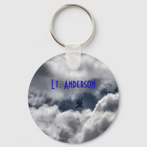 F_16 Fighting Falcon in Clouds with Full Name Keychain