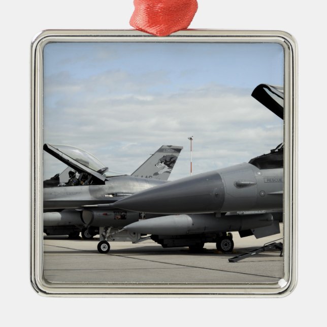 F-16 Fighting Falcons await to launch Metal Ornament (Front)