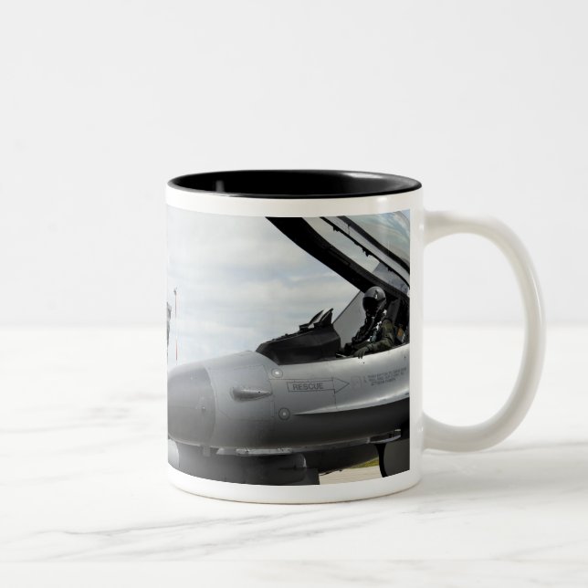 F-16 Fighting Falcons await to launch Two-Tone Coffee Mug (Right)