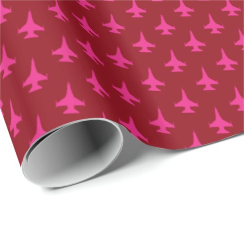 F_16 Viper Falcon Fighter Jet Pattern Hot Pink Wrapping Paper