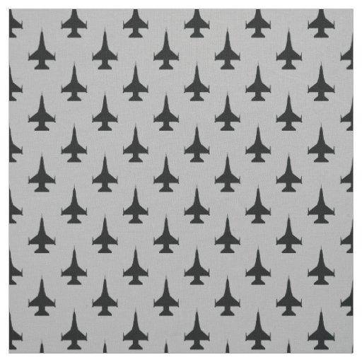 F-16 Viper Fighter Jet Black on Gray Fabric