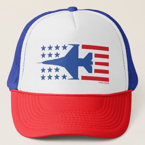 F_16 Viper Fighter Jet Blue Stars Red Stripes Trucker Hat