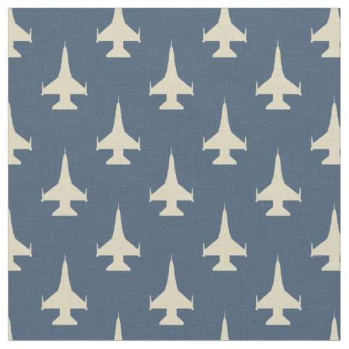 F_16 Viper Fighter Jet Pattern Cream on Dusty Blue Fabric