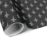 F-16 Viper Fighter Jet Pattern Gray on Black Wrapping Paper