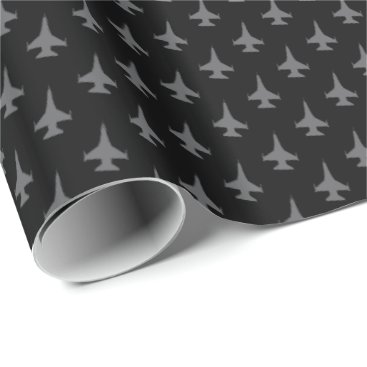 F-16 Viper Fighter Jet Pattern Gray on Black Wrapping Paper F-16 Viper Fighter Jet Pattern Gray on Black Wrapping Paper