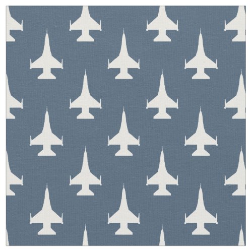 F_16 Viper Fighter Jet Pattern White on Dusty Blue Fabric