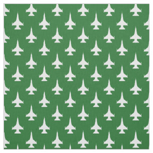 F-16 Viper Fighter Jet Pattern White on Green Fabric