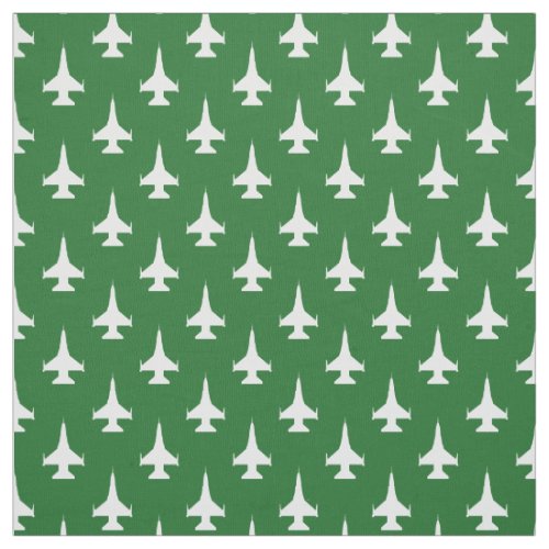 F_16 Viper Fighter Jet Pattern White on Green Fabric