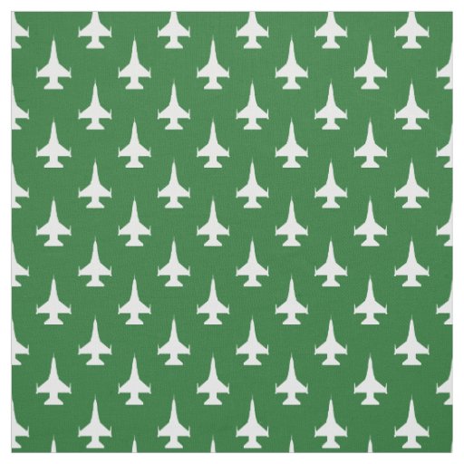 F-16 Viper Fighter Jet Pattern White on Green Fabric