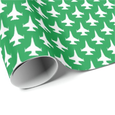 F-16 Viper Fighter Jet Pattern White on Green Wrapping Paper F-16 Viper Fighter Jet Pattern White on Green Wrapping Paper