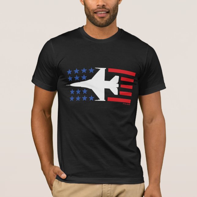 F-16 Viper Fighter Jet Red White Blue Star Stripes T-Shirt (Front)