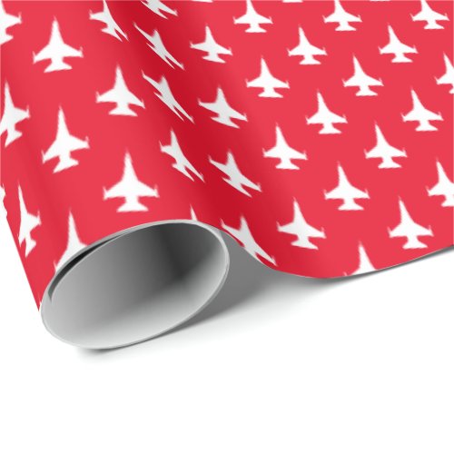 F_16 Viper Jet Pattern White on Red Wrapping Paper