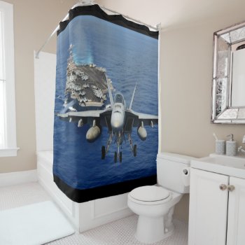 F-18 Takeoff Shower Curtain by Strangeart2015 at Zazzle