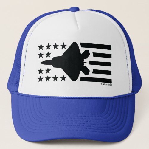 F_22 Fighter Jet Black Stars and Stripes Trucker Hat