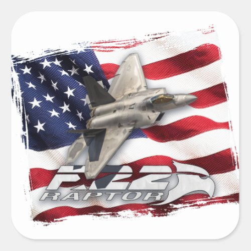 F_22 Raptor and American Flag Square Sticker
