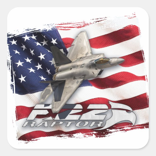 F-22 Raptor and American Flag Square Sticker (Front)