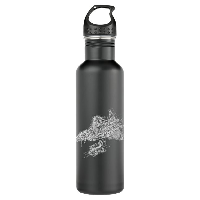 F-22 Raptor Fighter Aircraft Air Force Blueprint  Stainless Steel Water Bottle (Front)
