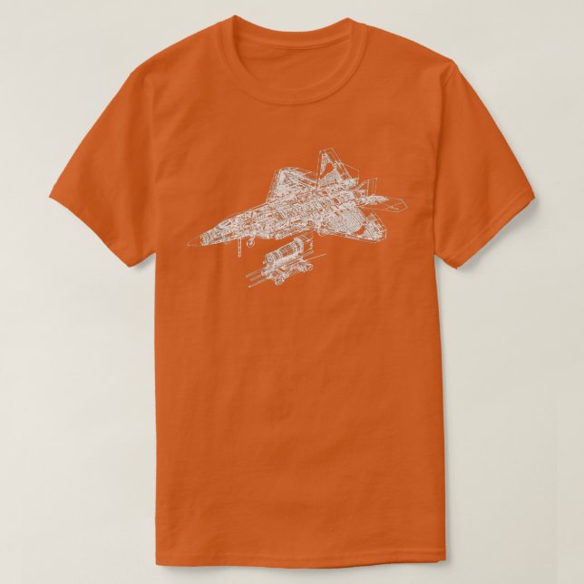 F-22 Raptor Fighter Aircraft Air Force Blueprint  T-Shirt (Design Front)