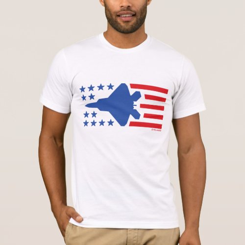 F_22 Raptor Fighter Jet Blue Stars and Red Stripes T_Shirt