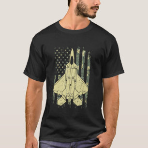 F-22 Raptor Fighter Jet Flag US Camouflage Militar T-Shirt